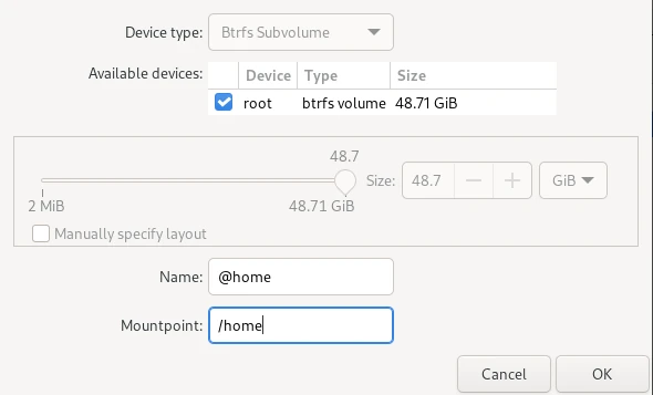 Home subvolume